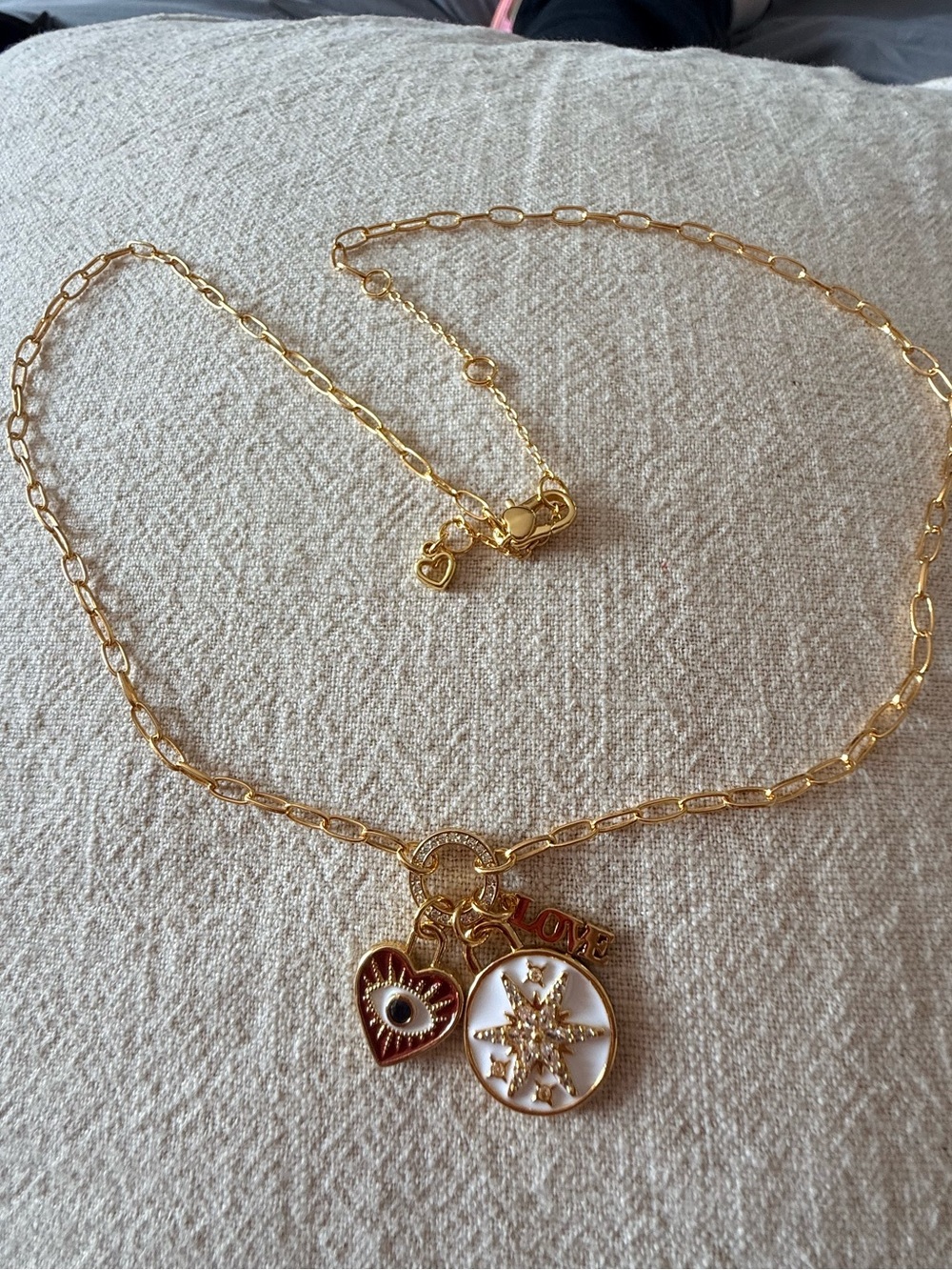 Kate Spade -gold Charm Pendant Necklace with Red Heart & White Enamel Medallion
